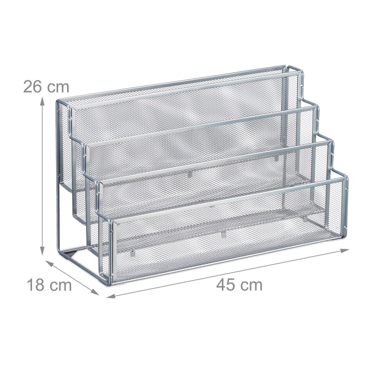 Organizator metalic pentru birou, 4 compartimente, gri, 26 x 45 x 18 cm - imagine 3