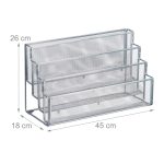 Organizator metalic pentru birou, 4 compartimente, gri, 26 x 45 x 18 cm - imagine 3