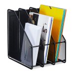 Organizator de birou cu 3 compartimente verticale, din otel, 31,5 x 24 x 29 cm, negru