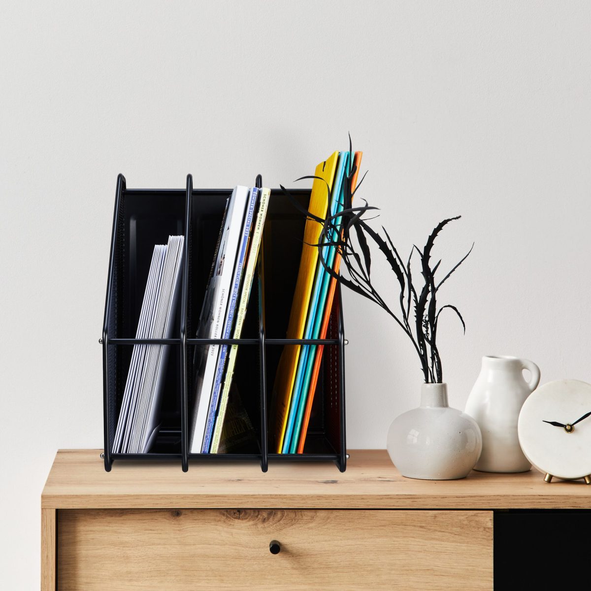 Organizator de birou cu 3 compartimente verticale, din otel, 31,5 x 24 x 29 cm, negru - imagine 2