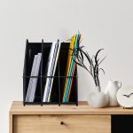 Organizator de birou cu 3 compartimente verticale, din otel, 31,5 x 24 x 29 cm, negru - imagine 2