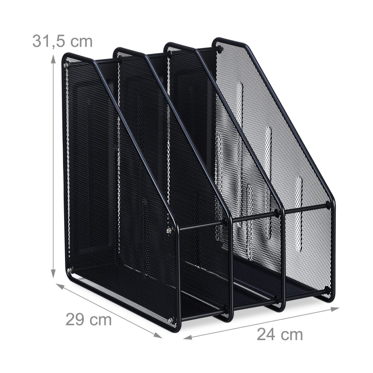 Organizator de birou cu 3 compartimente verticale, din otel, 31,5 x 24 x 29 cm, negru - imagine 6