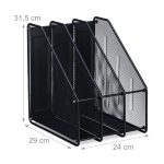 Organizator de birou cu 3 compartimente verticale, din otel, 31,5 x 24 x 29 cm, negru - imagine 6
