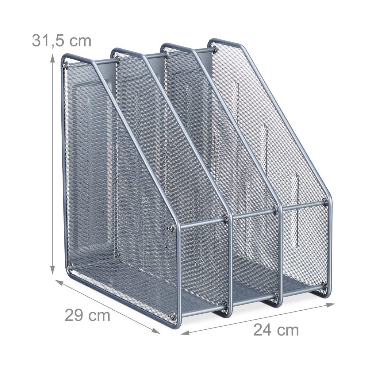 Organizator de birou cu 3 compartimente verticale, din otel, 31,5 x 24 x 29 cm, gri - imagine 7