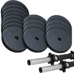 Set greutati haltera si gantere, 20/30 kg, argintiu/negru
