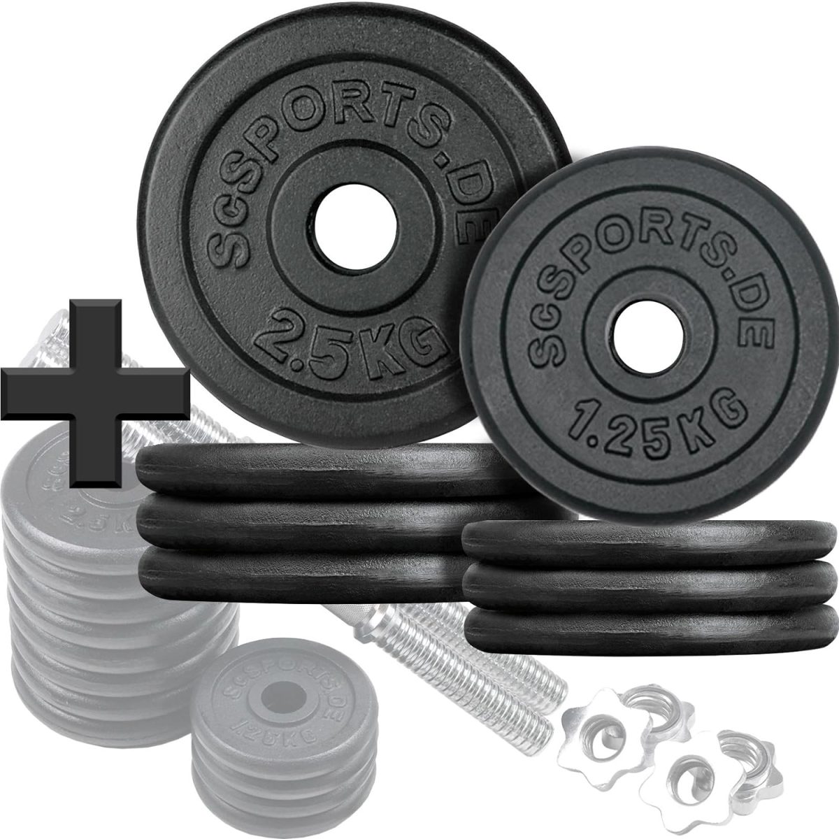 Set 2 gantere 30 kg, 30 mm, 8 x 2.5 kg / 4 x 1.25 kg, negru/argintiu - imagine 4