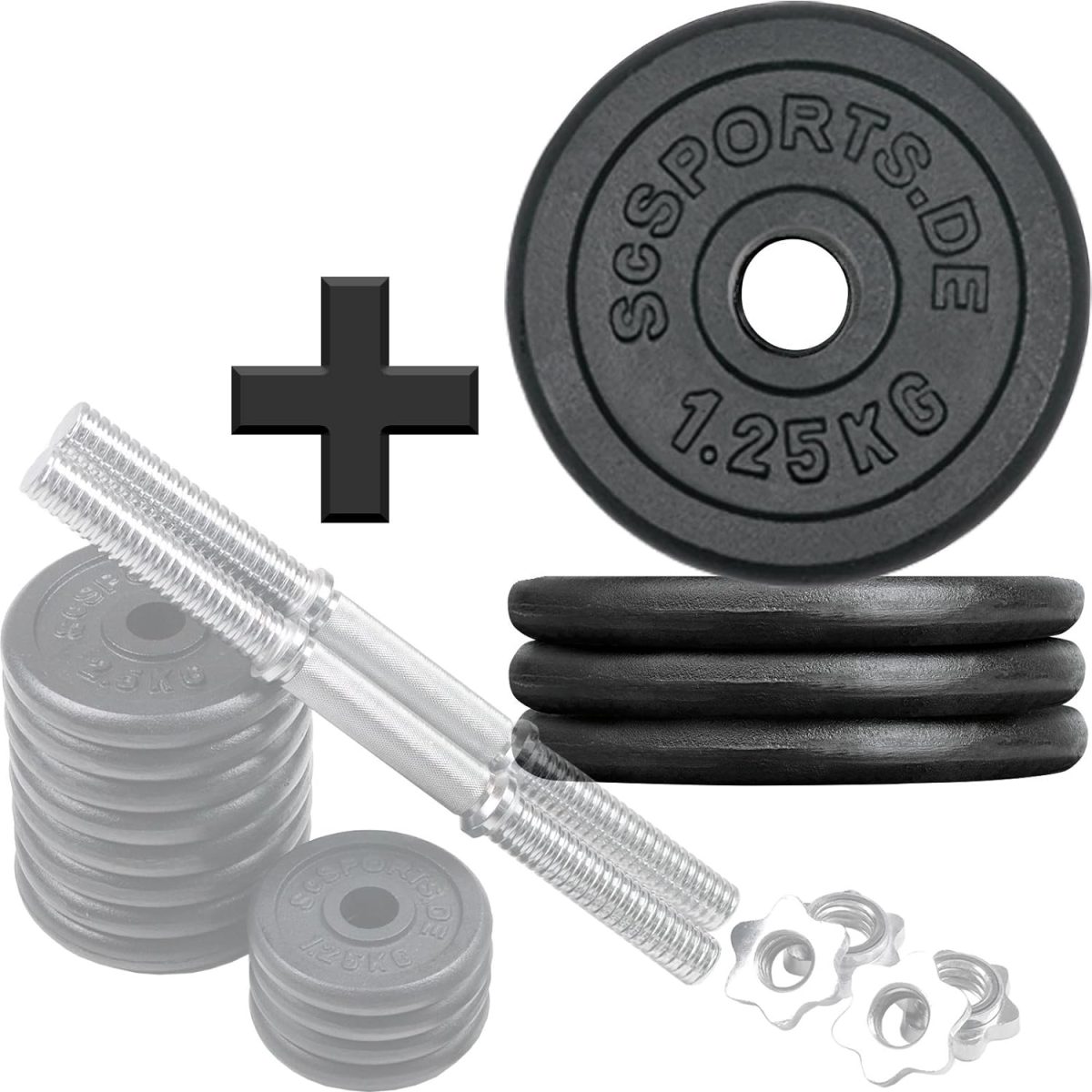 Set 2 gantere 30 kg, 30 mm, 8 x 2.5 kg / 4 x 1.25 kg, negru/argintiu - imagine 6