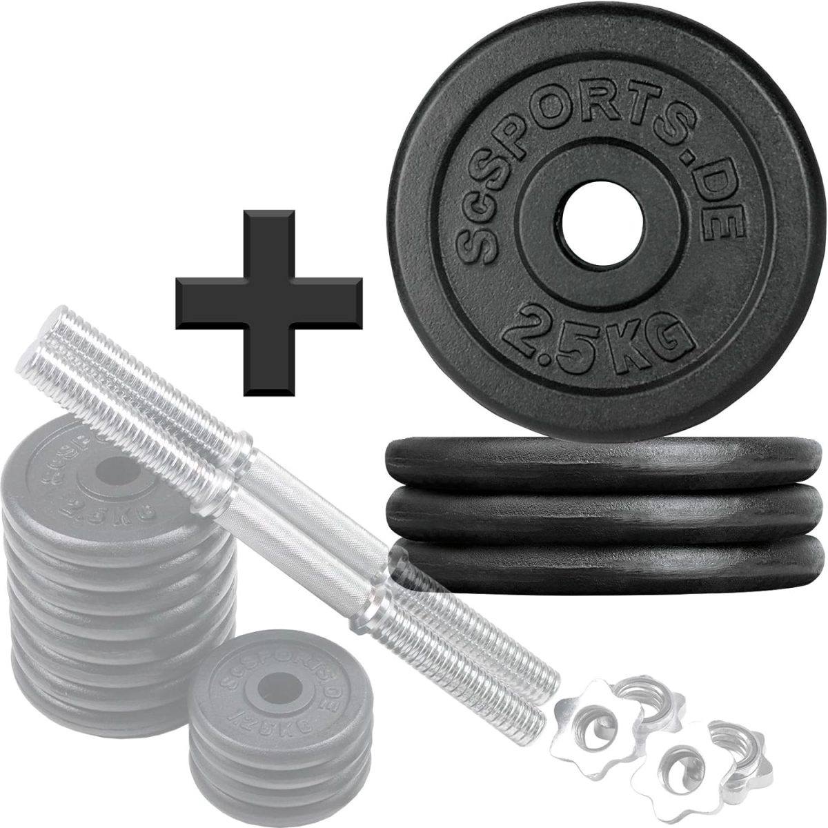 Set 2 gantere 30 kg, 30 mm, 8 x 2.5 kg / 4 x 1.25 kg, negru/argintiu - imagine 7