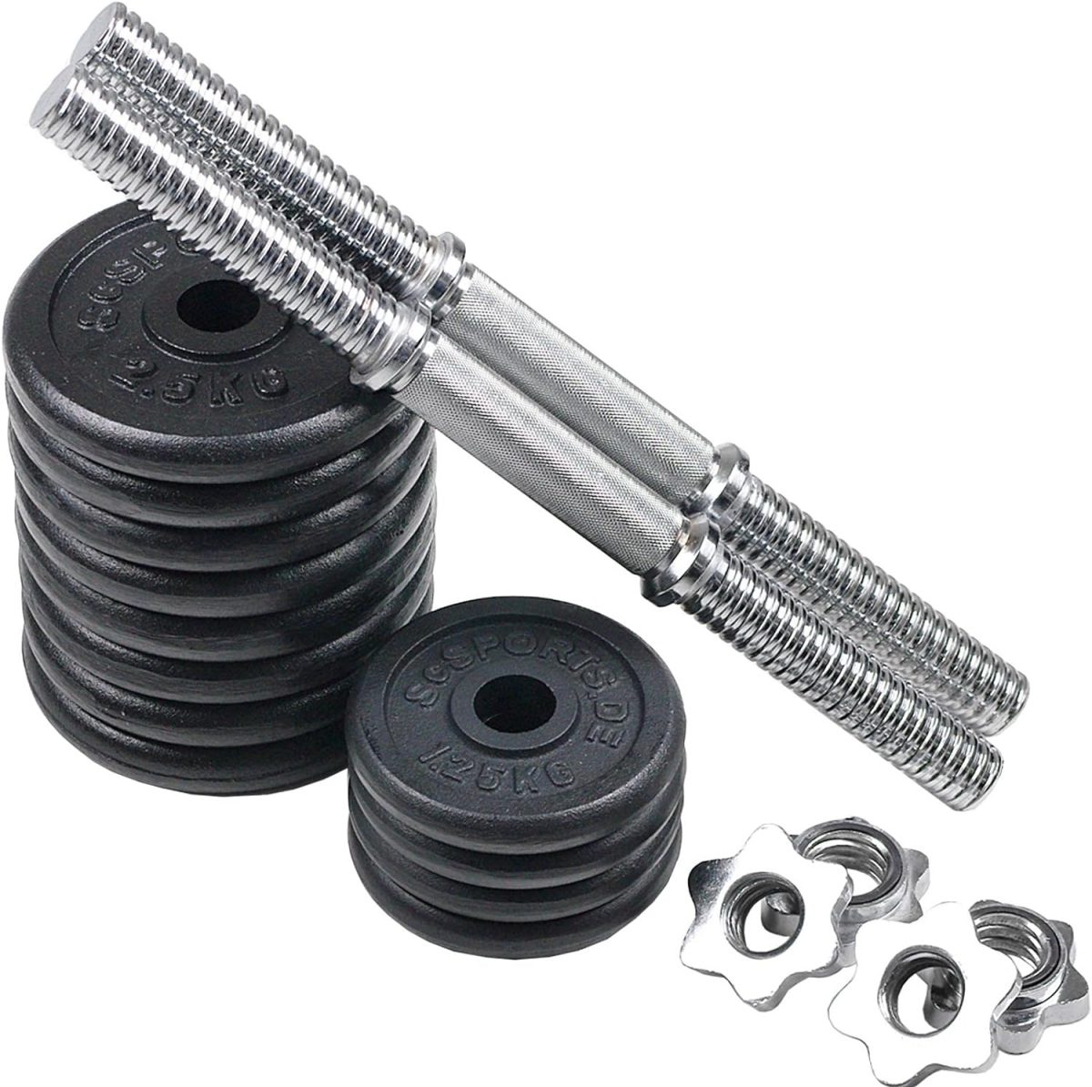 Set 2 gantere 30 kg, 30 mm, 8 x 2.5 kg / 4 x 1.25 kg, negru/argintiu - imagine 5
