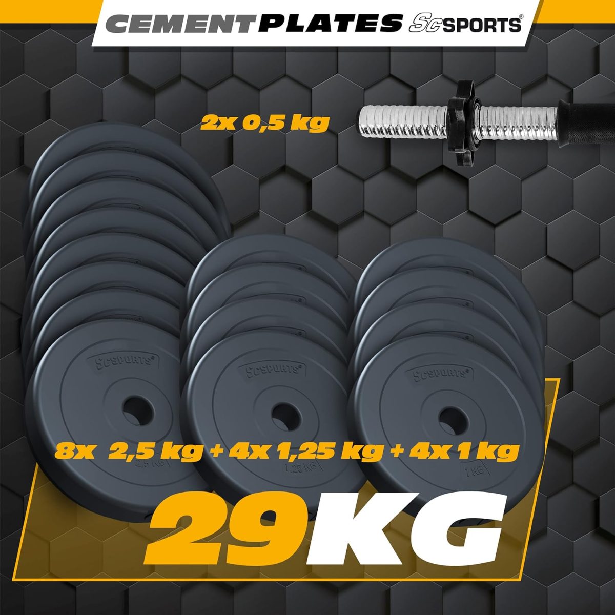 Set greutati haltera si gantere, 20/30 kg, argintiu/negru - imagine 4