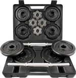 Set de gantere si haltere, cu valiza, 20 kg, 4x2,5 kg / 4x1,25 kg, 14 piese, negru