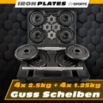 Set de gantere si haltere, cu valiza, 20 kg, 4x2,5 kg / 4x1,25 kg, 14 piese, negru - imagine 4