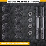Set de gantere si haltere, cu valiza, 20 kg, 4x2,5 kg / 4x1,25 kg, 14 piese, negru - imagine 5