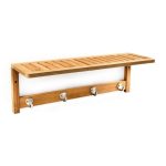 Raft de perete cu 4 carlige, bambus, 18 x 50 x 16, Relaxdays
