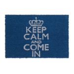 Covoras intrare Relaxdays, model-24, fibre de cocos, Albastru/Alb, 60 x 40 x 1.5 cm