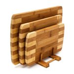 Set 3 tocatoare de bucatarie, Relaxdays, cu suport, din bambus, 3 dimensiuni