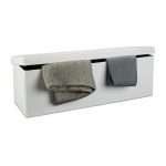 Taburet pliabil, piele ecologica, 38 x 114 x 38 cm, cu spatiu depozitare, alb