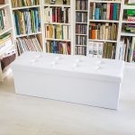 Taburet pliabil, piele ecologica, 38 x 114 x 38 cm, cu spatiu depozitare, alb - imagine 2