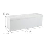 Taburet pliabil, piele ecologica, 38 x 114 x 38 cm, cu spatiu depozitare, alb - imagine 5