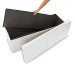Taburet pliabil, piele ecologica, 38 x 114 x 38 cm, cu spatiu depozitare, alb - imagine 7