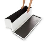Taburet pliabil, piele ecologica, 38 x 114 x 38 cm, cu spatiu depozitare, alb - imagine 8