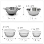 Set 4 boluri inox cu capac si o strecuratoare, Relaxdays, argintiu - imagine 4