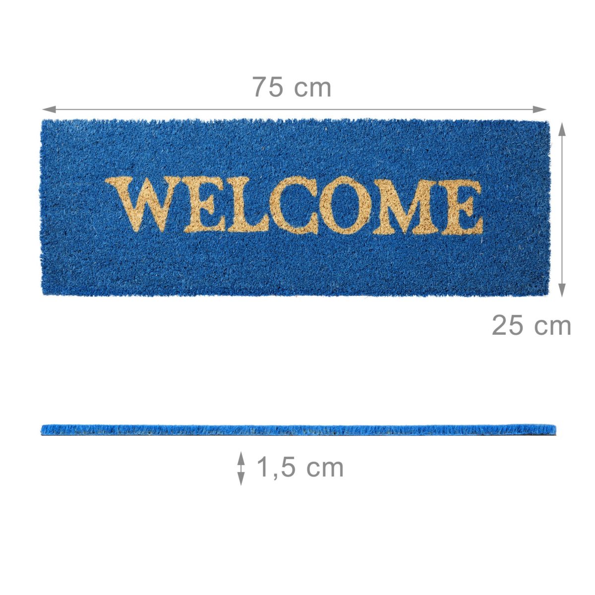 Covoras intrare Relaxdays, model-40, fibre de cocos, Albastru, 75 x 25 x 1.5 cm - imagine 4