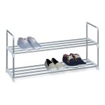 Pantofar cu 2 rafturi, capacitate 8 perechi pantofi, Relaxdays, otel/plastic, argintiu/alb