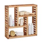 Raft organizare Relaxdays, pentru baie, bucatarie sau living, 5 compartimente, din lemn de nuc, 50 x 50 x 15 cm