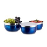 Set 3 boluri cu capac, dimensiune diferita, Relaxdays, din inox, albastru