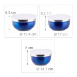 Set 3 boluri cu capac, dimensiune diferita, Relaxdays, din inox, albastru - imagine 4