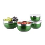 Set 4 boluri cu capac, Relaxdays, din inox, verde