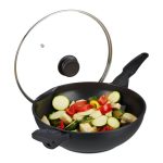 Tigaie Wok cu capac, negru, 30 cm