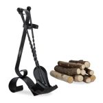 Set 4 ustensile pentru semineu, design antic, otel, negru, 57 x 21 x 36 cm