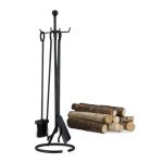 Set ustensile pentru semineu/soba, 5 piese, otel, negru, 68 x 20 x 20 cm
