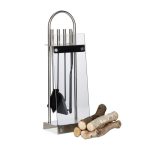 Set 4 ustensile pentru semineu, cu suport din otel inoxidabil si sticla, 75 x 24,5 x 17 cm