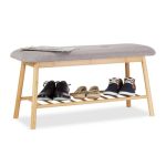 Banca cu raft pentru pantofi, bambus/stofa, 44 x 90 x 34 cm
