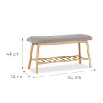 Banca cu raft pentru pantofi, bambus/stofa, 44 x 90 x 34 cm - imagine 4