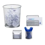 Set organizator de birou, 4 piese, plasa metalica, silver