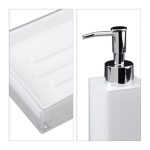 Set 4 accesorii de baie, dispensar, savoniera, suport pentru 4 periute, pahar, din plastic, alb lucios - imagine 5