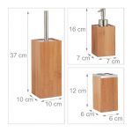Set accesorii de baie, 6 piese, bambus si inox, maro natur/argintiu - imagine 2