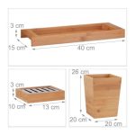 Set accesorii de baie, 6 piese, bambus si inox, maro natur/argintiu - imagine 3