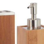 Set accesorii de baie, 6 piese, bambus si inox, maro natur/argintiu - imagine 5