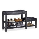 Banca cu rafturi pentru pantofi, Relaxdays, dimensiuni 50 x 90,5 x 30,5 cm, negru, capacitate 5 perechi pantofi