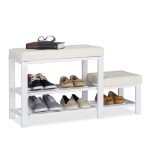 Banca cu rafturi pentru pantofi, Relaxdays, dimensiuni 50 x 90,5 x 30,5 cm, alb, capacitate 5 perechi pantofi