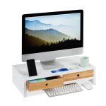 Suport pentru monitor/laptop, 2 sertare, MDF/bambus, 11 x 58,5 x 32,5 cm