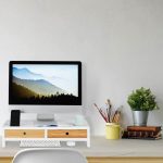 Suport pentru monitor/laptop, 2 sertare, MDF/bambus, 11 x 58,5 x 32,5 cm - imagine 2
