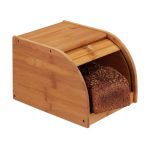 Cutie pentru paine Relaxdays, bambus, capac rulabil, 27 x 20.2 x 18.2 cm