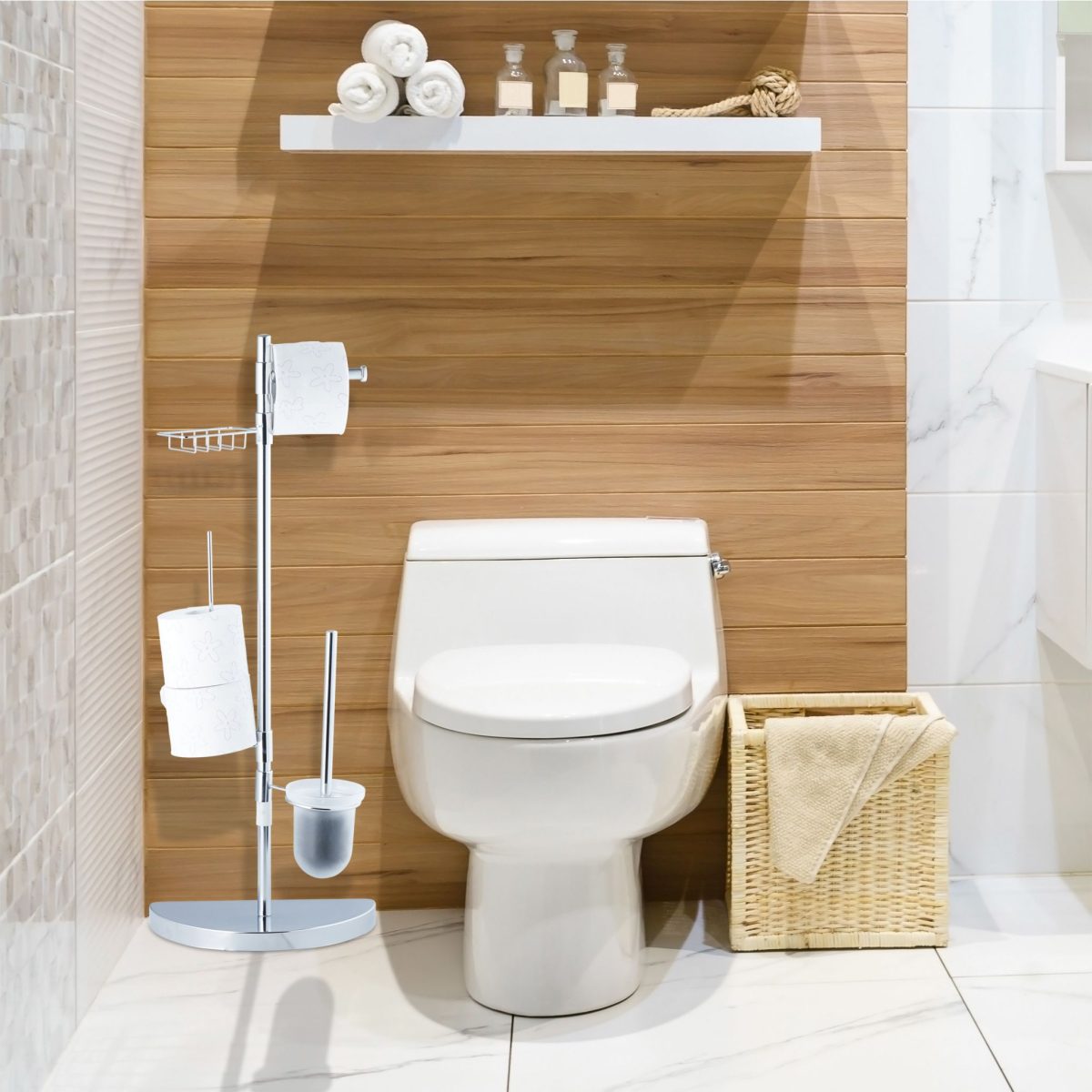 Set suport pentru hartie igienica, perie de toaleta si raft pentru servetele umede, fier cromat, 86,5 x 33 x 17,5 cm - imagine 2