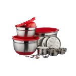 Set boluri cu capac, masuri pentru gatit si razatoare, Relaxdays, 17 piese